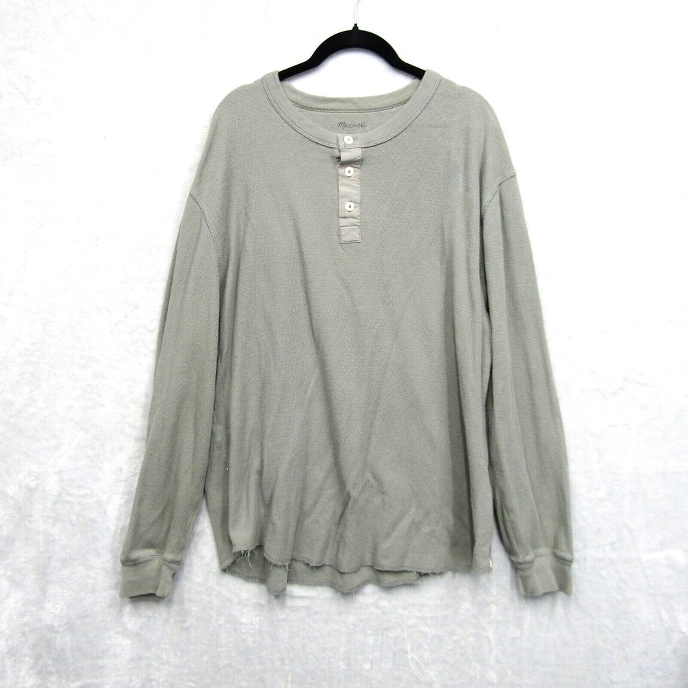Madewell Shirt Mens XL Henley Long Sleeve Cotton Thermal Outdoor Gray Beige
